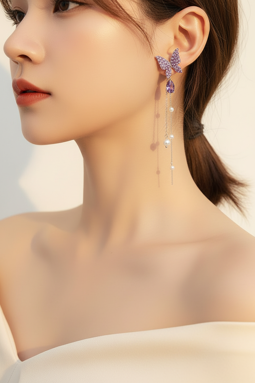 Aretes Mariposa Morada - Sección Diseño Coreano